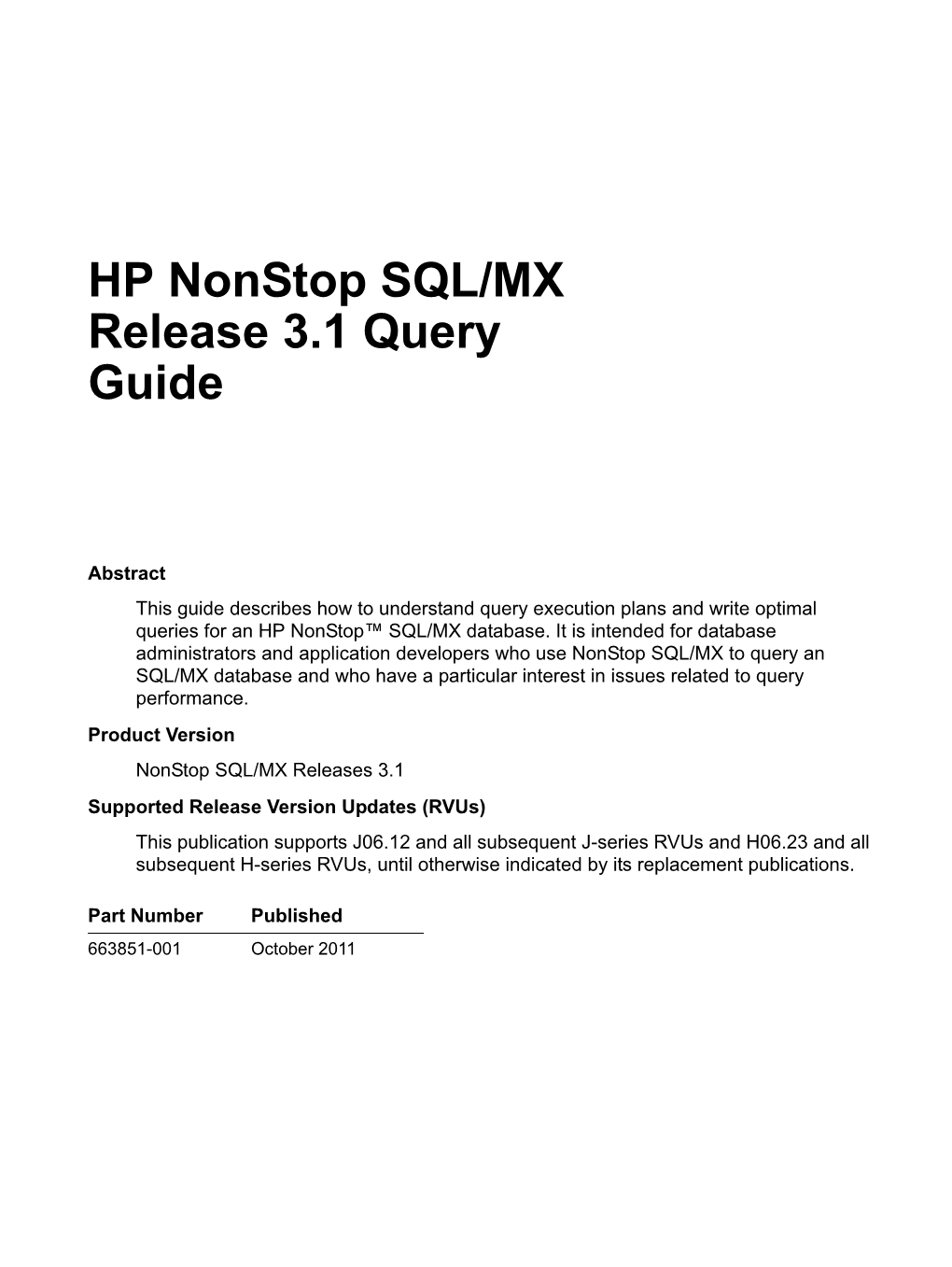 HP Nonstop SQL/MX Release 3.1 Query Guide