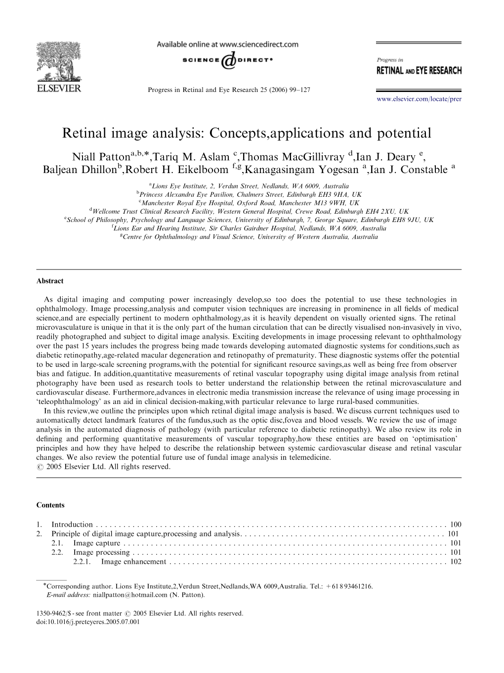 Retinal Image Analysis: Concepts, Applications and Potential