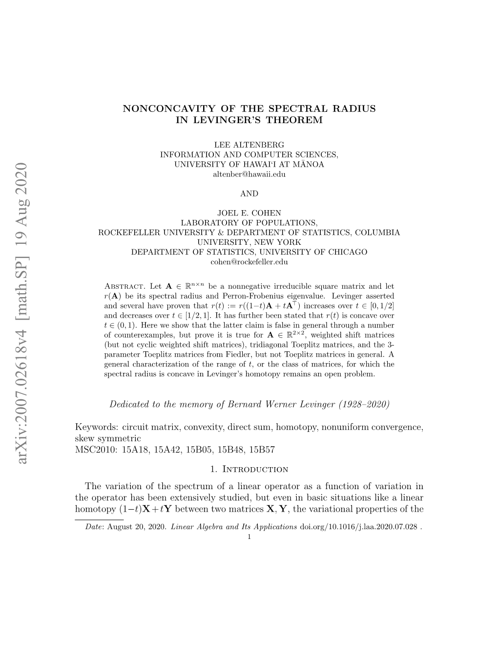 Arxiv:2007.02618V4 [Math.SP] 19 Aug 2020 1