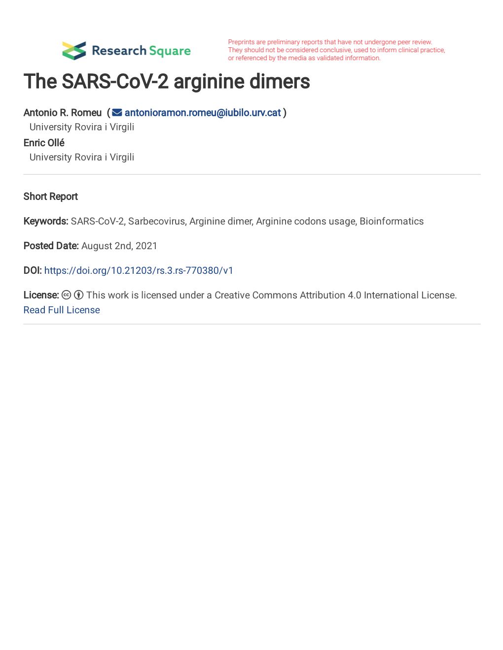 The SARS-Cov-2 Arginine Dimers