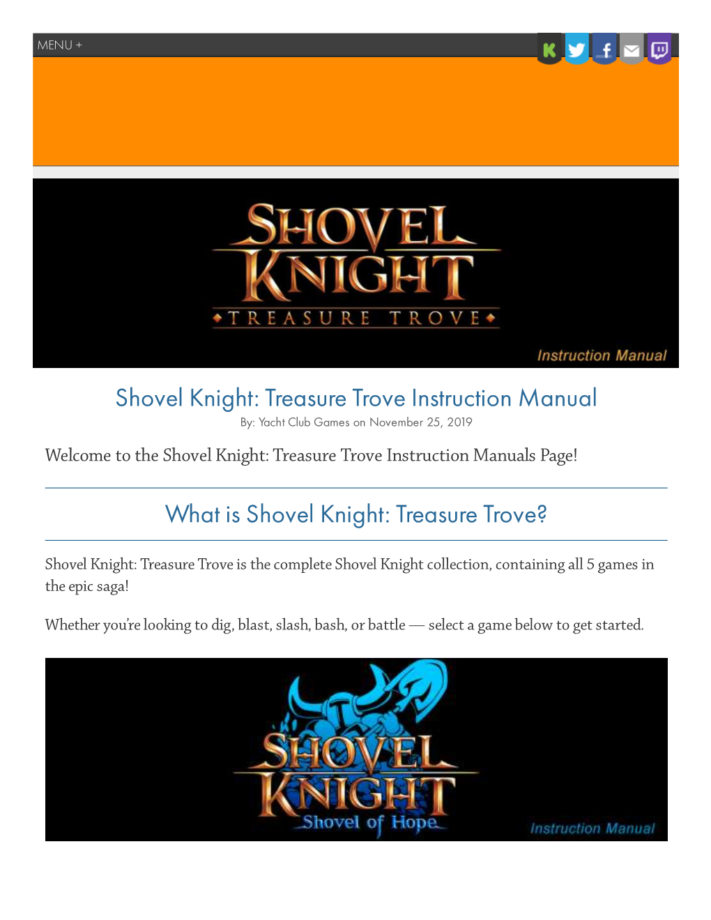 Shovel Knight: Treasure Trove Instruction Manual By: Yacht Club Games on November 25, 2019 Welcome to the Shovel Knight: Treasure Trove Instruction Manuals Page!