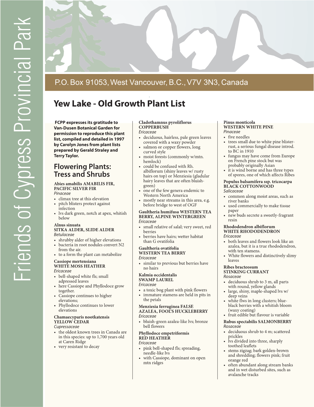 Yew Lake Plant List