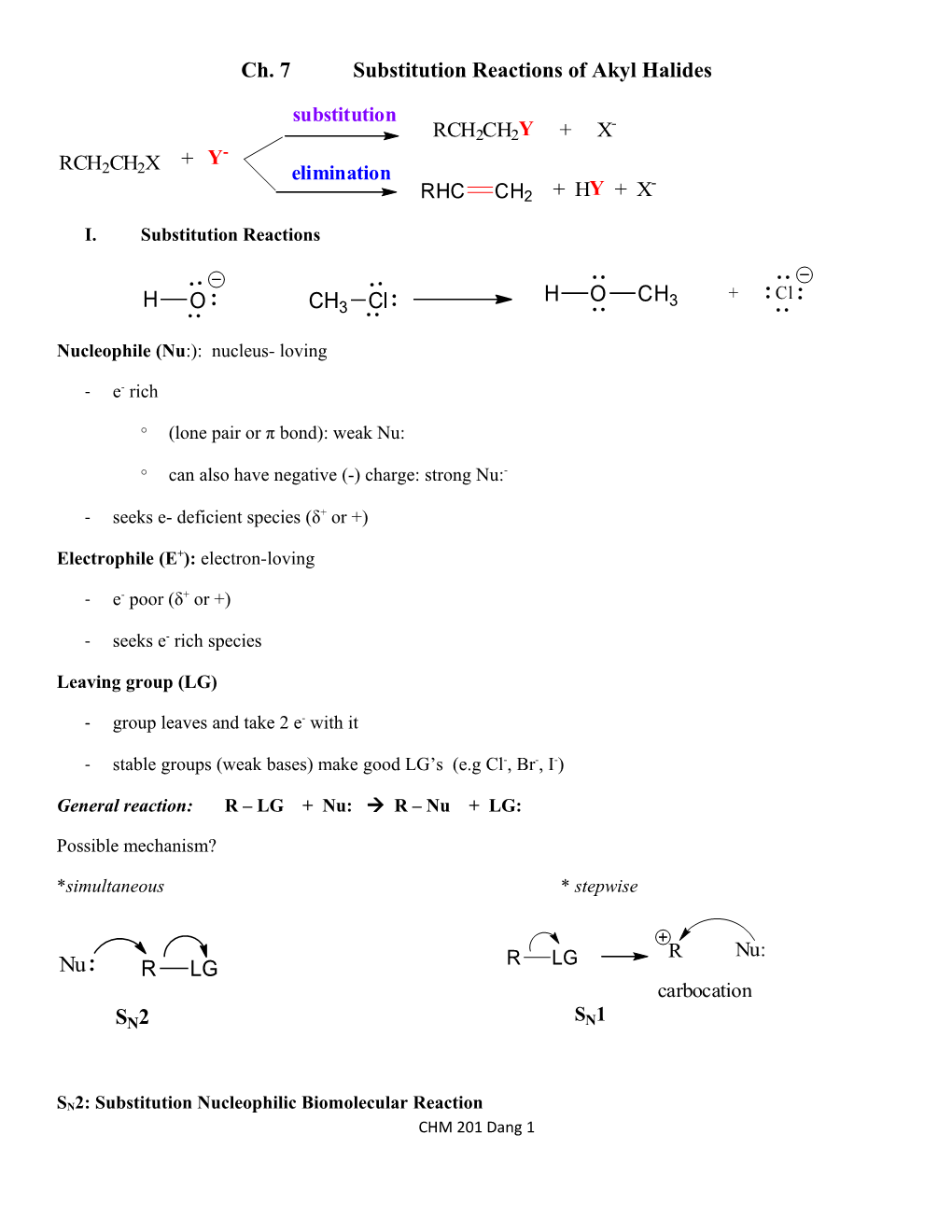 Ch. 7 Substitution Reactions of Akyl Halides