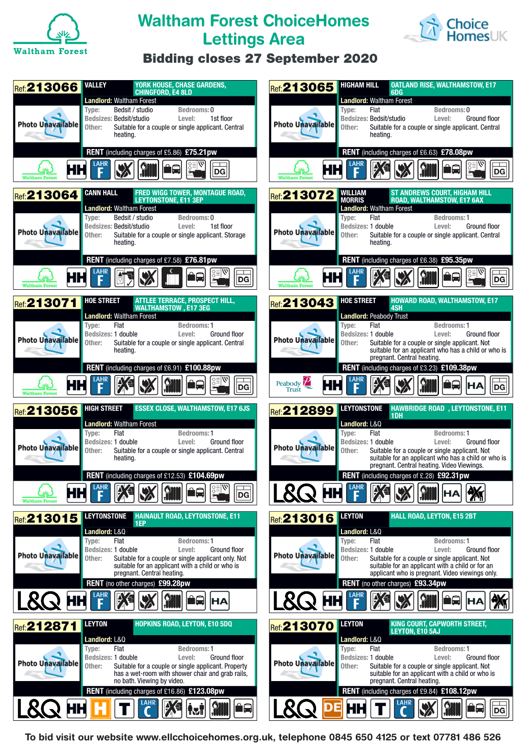 Waltham Forest Choicehomes Lettings Area Bidding Closes 27 September 2020