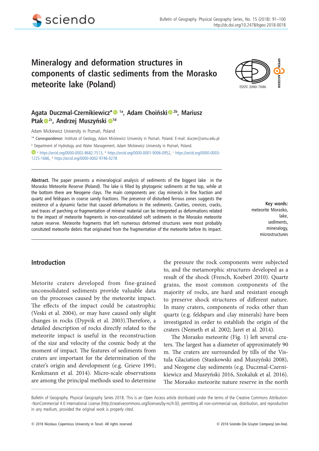 Mineralogy and Deformation Structures in Components of Clastic Sediments from the Morasko Meteorite Lake (Poland) ISSN 2080-7686