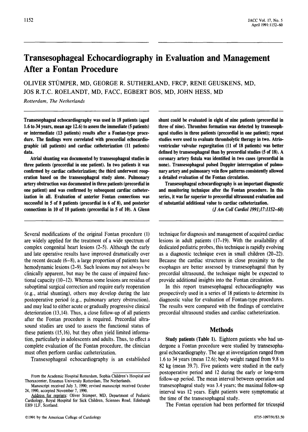 Transesophageal Echocardiography in Evaluation and Management After a Fontan Procedure