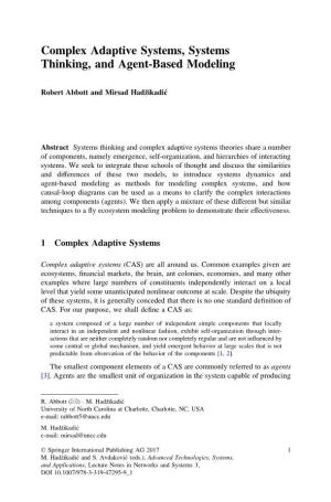 Complex Adaptive Systems, Systems Thinking, and Agent-Based Modeling