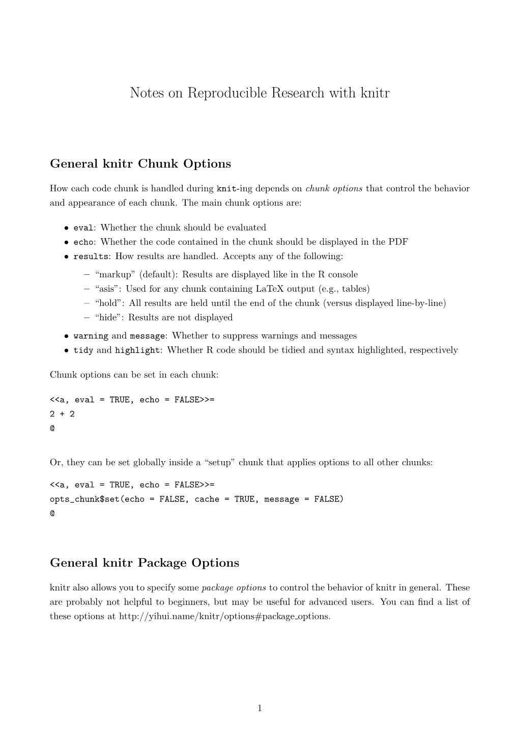 Notes on Reproducible Research with Knitr