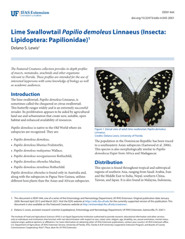 Lime Swallowtail Papilio Demoleus Linnaeus (Insecta: Lipidoptera: Papilionidae)1 Delano S
