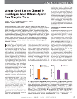 Voltage-Gated Sodium Channel in Grasshopper Mice Defends Against Bark Scorpion Toxin
