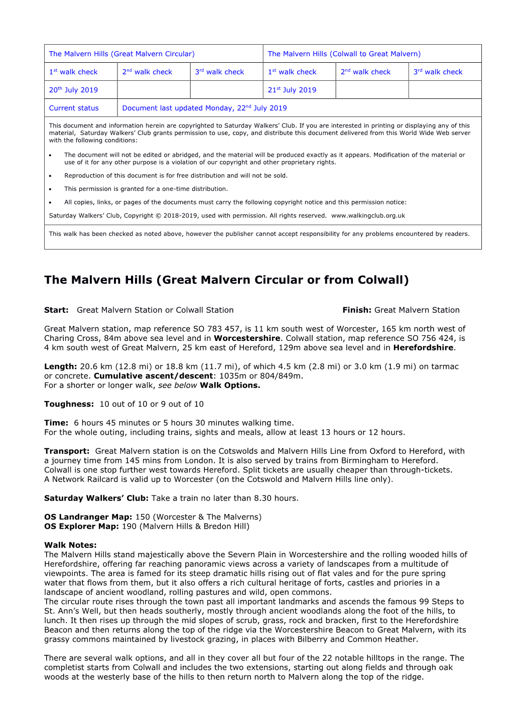 Great Malvern Circular Or from Colwall)