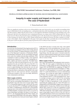 Inequity in Water Supply and Impact on the Poor: the Case of Hyderabad
