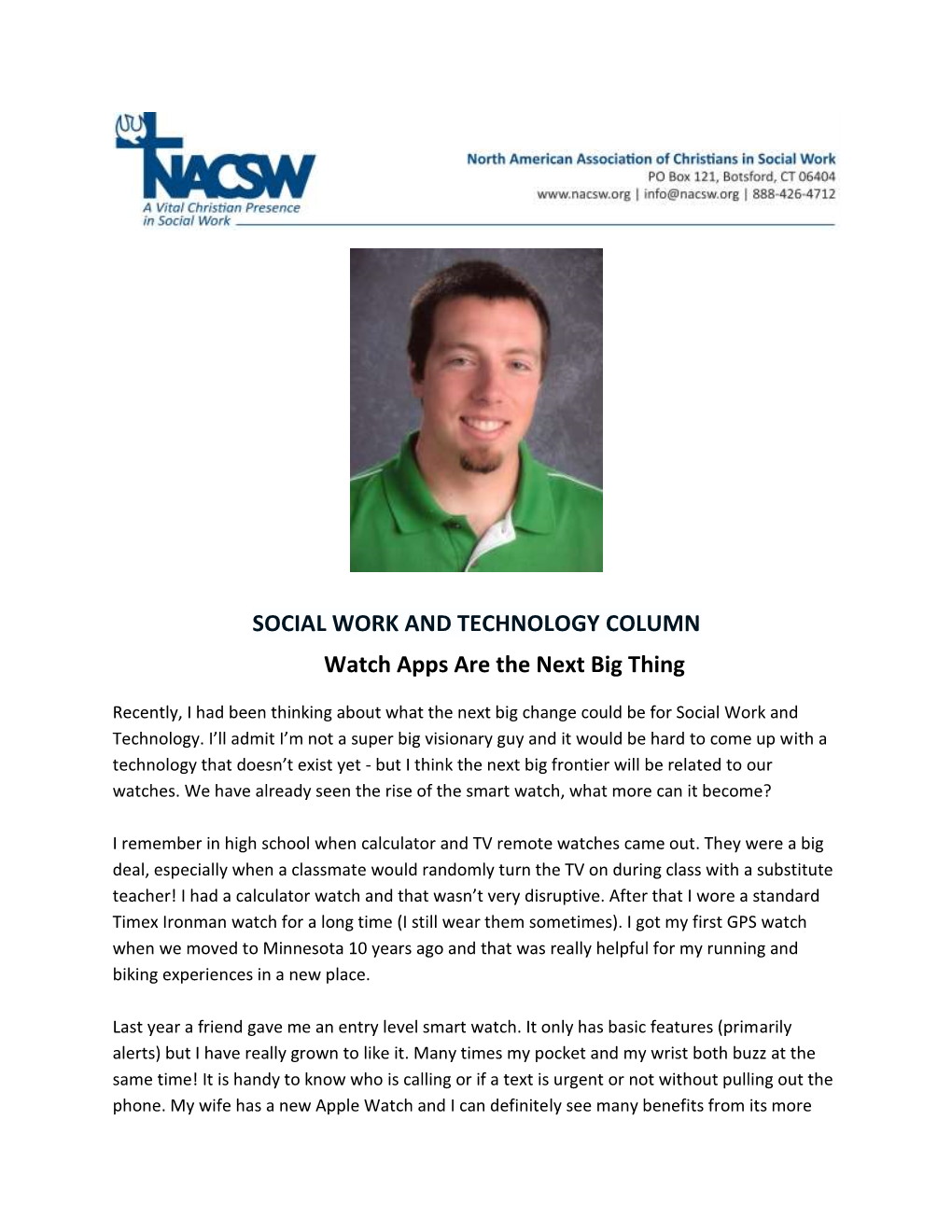 SOCIAL WORK and TECHNOLOGY COLUMN Watch