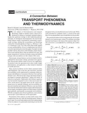 TRANSPORT PHENOMENA and THERMODYNAMICS Ross E