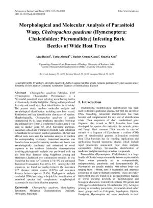 Morphological and Molecular Analysis of Parasitoid Wasp, Cheiropachus Quadrum (Hymenoptera: Chalcidoidea: Pteromalidae) Infesting Bark Beetles of Wide Host Trees