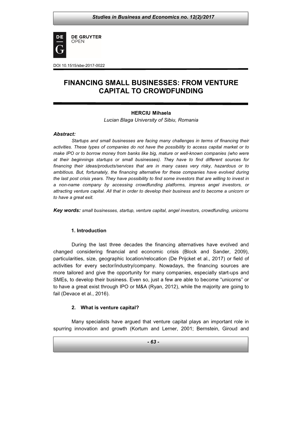 Financing Small Businesses: from Venture Capital to Crowdfunding