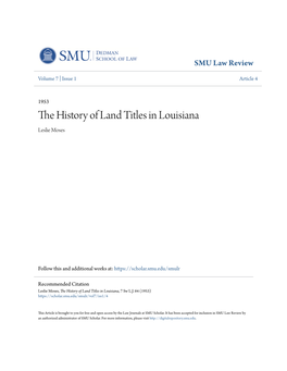 The History of Land Titles in Louisiana, 7 Sw L.J