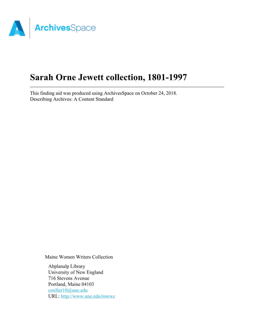 Sarah Orne Jewett Collection, 1801-1997