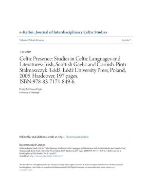 Studies in Celtic Languages and Literatures: Irish, Scottish Gaelic and Cornish