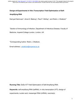 Design-Of-Experiments in Vitro Transcription Yield Optimization of Self