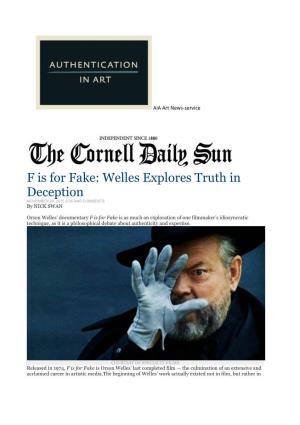 Welles Explores Truth in Deception NOVEMBER 20, 2015 2:04 AM0 COMMENTS by NICK SWAN