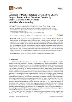 Analysis of Ductile Fracture Obtained by Charpy Impact Test of a Steel Structure Created by Robot-Assisted GMAW-Based Additive Manufacturing