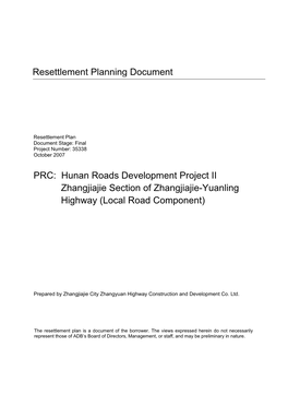 Hunan Roads Development Project II Zhangjiajie Section of Zhangjiajie-Yuanling Highway (Local Road Component)