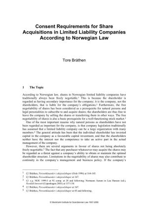 Consent Requirements for Share Acquisitions in Limited Liability Companies According to Norwegian Law