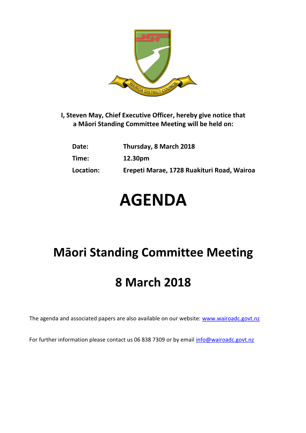 Agenda of Māori Standing Committee Meeting