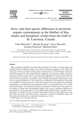 Intra- and Inter-Species Differences in Persistent Organic Contaminants In