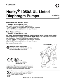 313597M, Manual, Husky 1050A UL-Listed Diaphragm Pumps