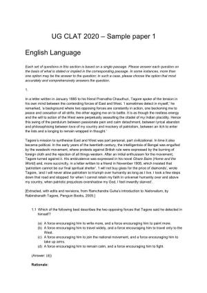 UG CLAT 2020 – Sample Paper 1 English Language
