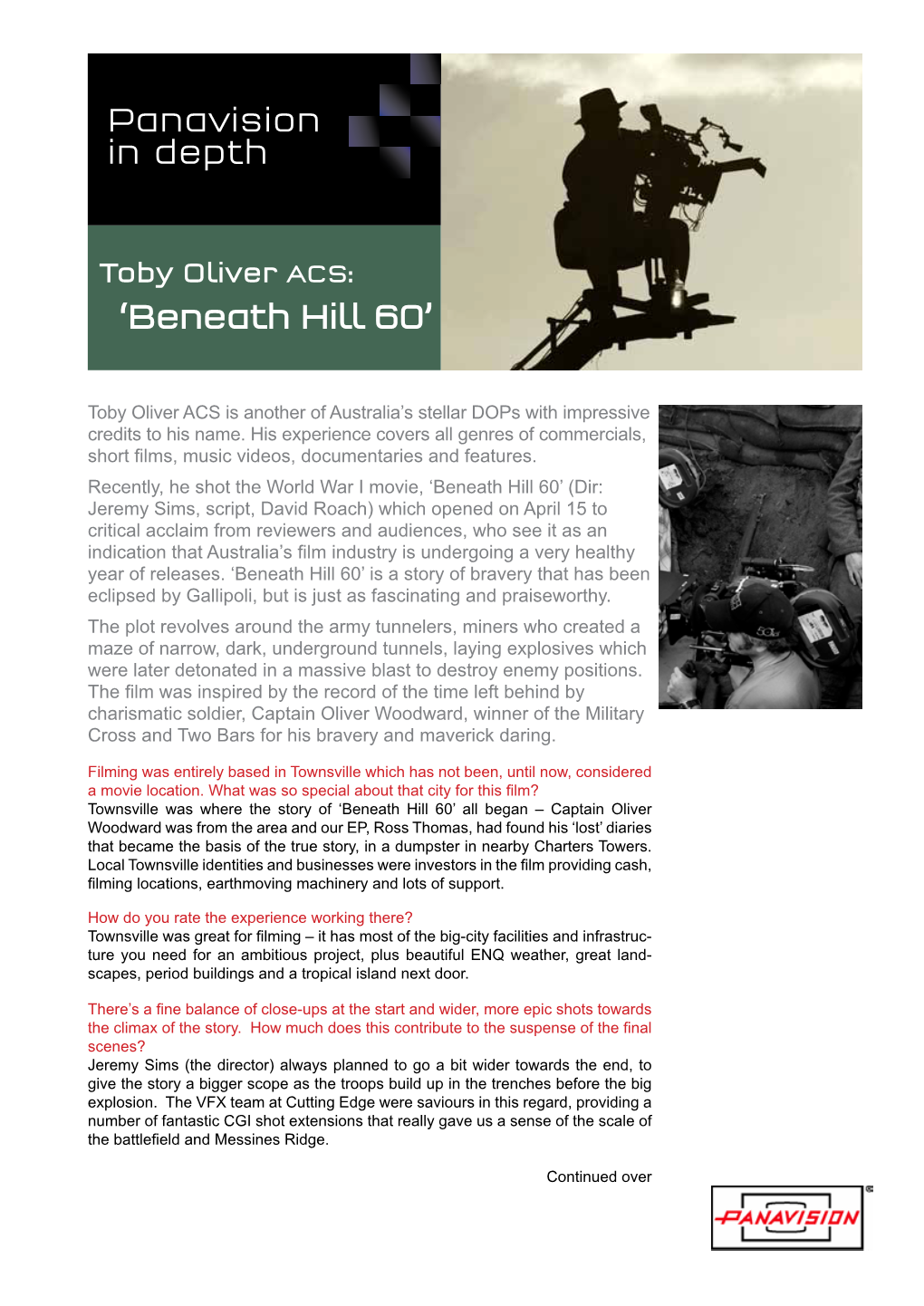 Toby Oliver ACS: ‘Beneath Hill 60’