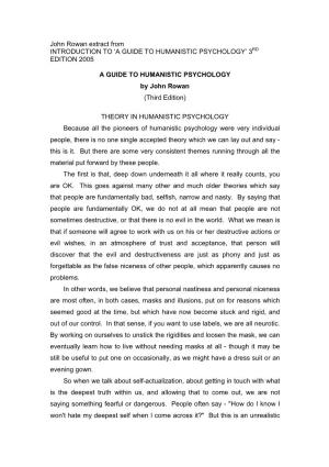 John Rowan Theory of Humanistic Psychology
