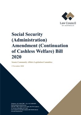 (Continuation of Cashless Welfare) Bill 2020 Senate Community Affairs Legislation Committee