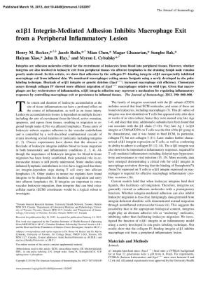Inflammatory Lesion Macrophage Exit from a Peripheral 1 Integrin