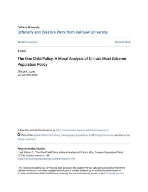 The One Child Policy: a Moral Analysis of China's Most Extreme