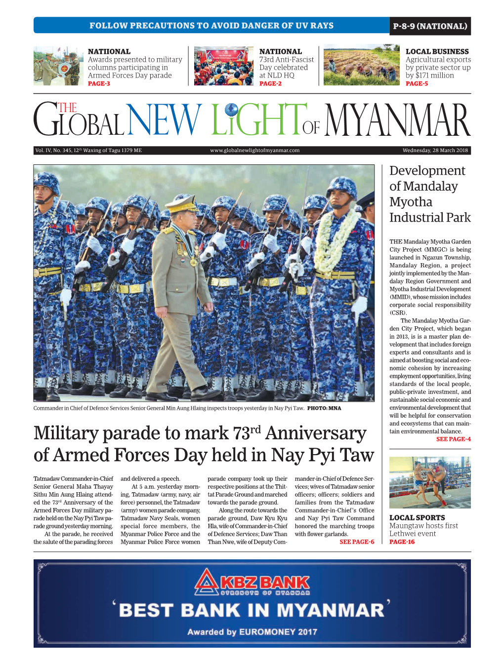 Military Parade to Mark 73Rd Anniversary of Armed Forces Day Held in Nay Pyi Taw