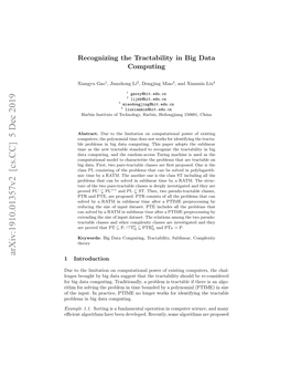 Recognizing the Tractability in Big Data Computing 3 Methodology, and There Is No Improvement on Fan Et Al.’S Work [9]