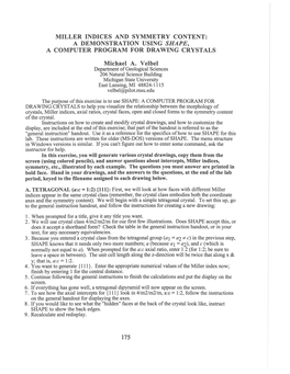 Miller Indices and Symmetry Content: a Demonstration Using Shape, a Computer Program for Drawing Crystals