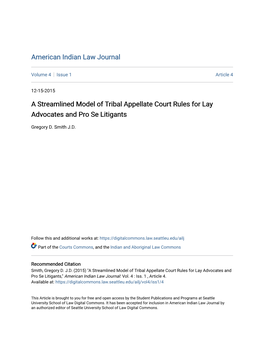 A Streamlined Model of Tribal Appellate Court Rules for Lay Advocates and Pro Se Litigants