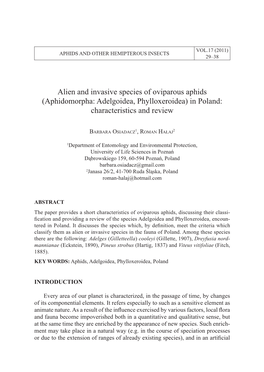 Alien and Invasive Species of Oviparous Aphids (Aphidomorpha: Adelgoidea, Phylloxeroidea) in Poland: Characteristics and Review