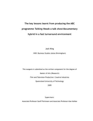The Key Lessons Learnt from Producing the ABC Programme Talking