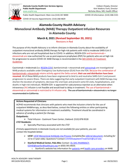 Monoclonal Antibody (MAB) Therapy Infusion Resources in Alameda