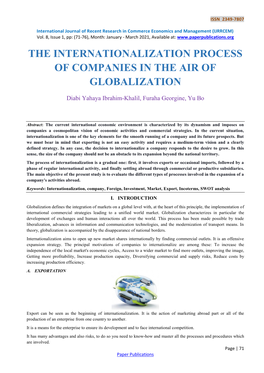 The Internationalization Process of Companies in the Air of Globalization