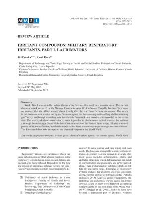Irritant Compounds: Military Respiratory Irritants. Part I