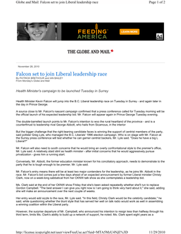 Falcon Set to Join Liberal Leadership Race Page 1 of 2