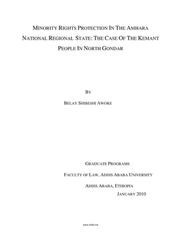 Minority Rights Protection in the Amhara National Regional State: the Case of the Kemant People in North Gondar