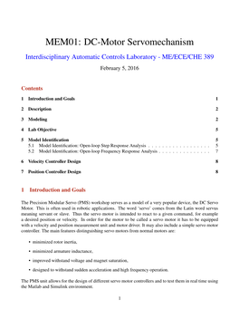 MEM01: DC-Motor Servomechanism Interdisciplinary Automatic Controls Laboratory - ME/ECE/CHE 389 February 5, 2016