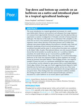 Top-Down and Bottom-Up Controls on an Herbivore on a Native and Introduced Plant in a Tropical Agricultural Landscape